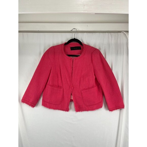 Zara Basic Barbie-Pink Waffle-Knit-Style Cotton Women's Blazer - Picture 2 of 13